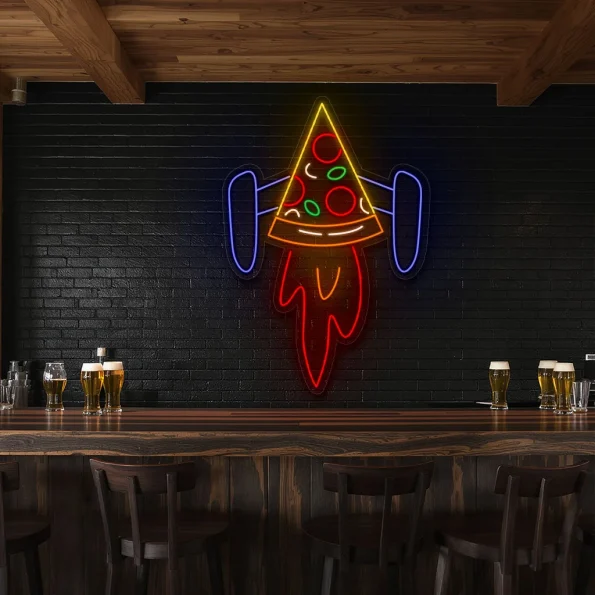 neon sign pizza rocket slice bar decor 5