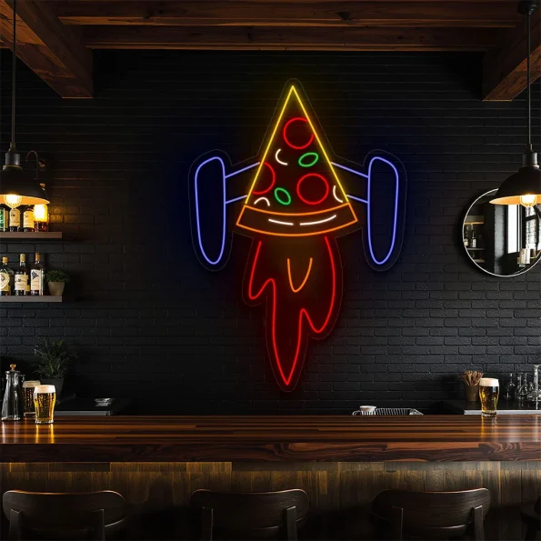 neon sign pizza rocket slice bar decor 6