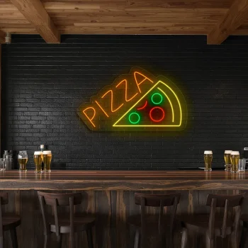 neon sign pizza slice with toppings bar decor 1