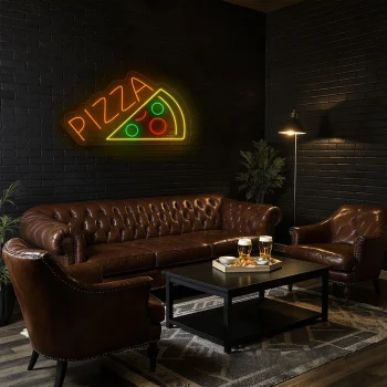 neon sign pizza slice with toppings bar decor 2