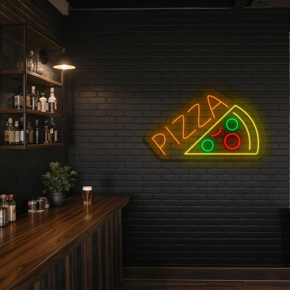 neon sign pizza slice with toppings bar decor 4