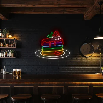 neon sign rainbow cake slice with strawberry dessert bar decor 1
