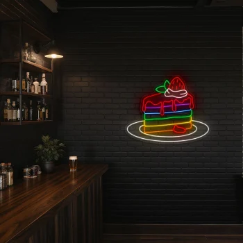 neon sign rainbow cake slice with strawberry dessert bar decor 2
