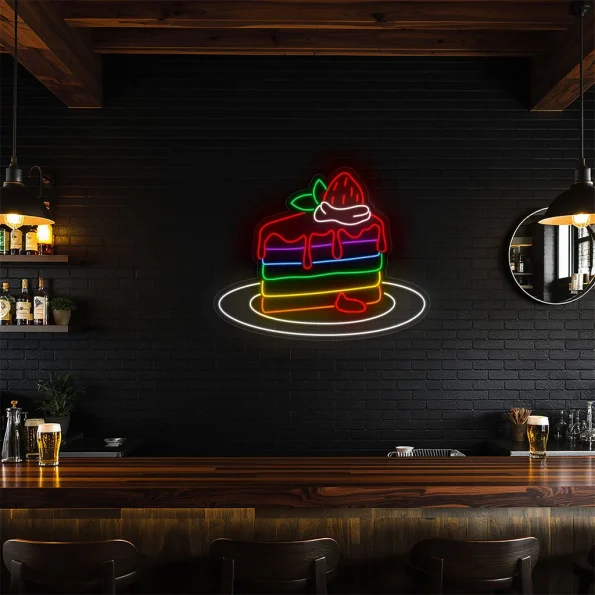 neon sign rainbow cake slice with strawberry dessert bar decor 6