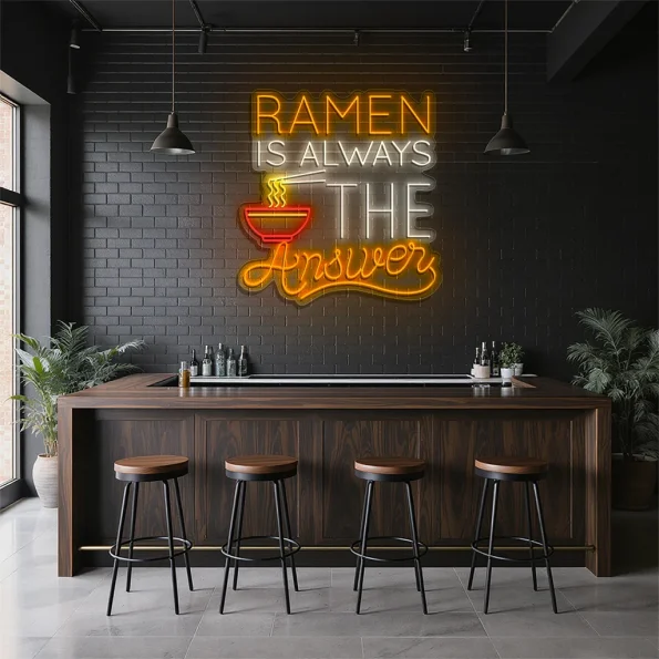 neon sign ramen bowl text japanese food restaurant decor 4