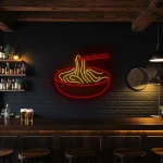 neon sign ramen bowl with chopsticks fast food decor 1