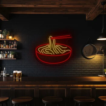 neon sign ramen bowl with chopsticks fast food decor 1