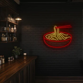 neon sign ramen bowl with chopsticks fast food decor 2