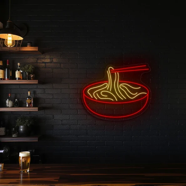neon sign ramen bowl with chopsticks fast food decor 3