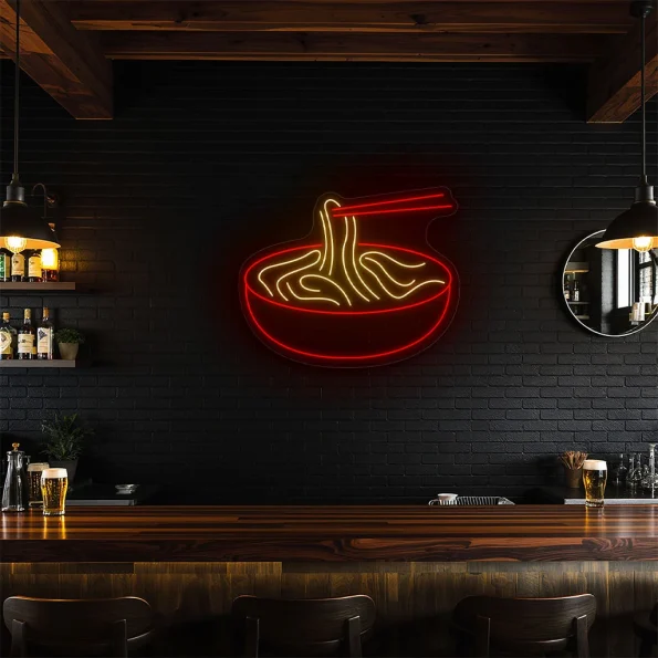 neon sign ramen bowl with chopsticks fast food decor 6