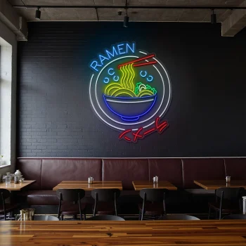 neon sign ramen bowl with chopsticks japanese food decor 2