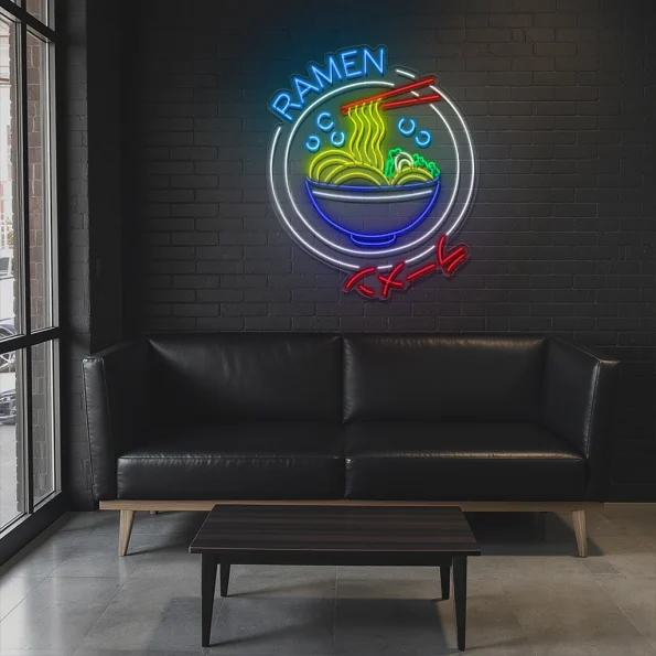 neon sign ramen bowl with chopsticks japanese food decor 5