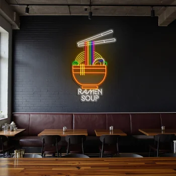 neon sign ramen soup bowl with chopsticks japanese food decor 2