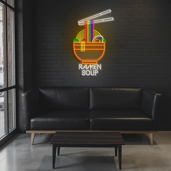 neon sign ramen soup bowl with chopsticks japanese food decor 4