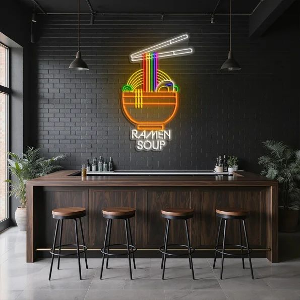 neon sign ramen soup bowl with chopsticks japanese food decor 5