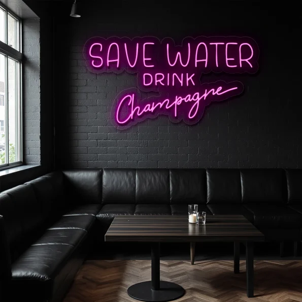 neon sign save water drink champagne bar decor 3