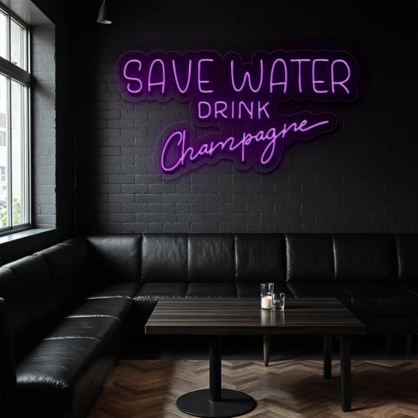 neon sign save water drink champagne bar decor 4