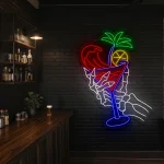neon sign skeleton hand holding cocktail glass bar decor 1
