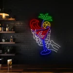 neon sign skeleton hand holding cocktail glass bar decor 1