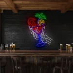 neon sign skeleton hand holding cocktail glass bar decor 1