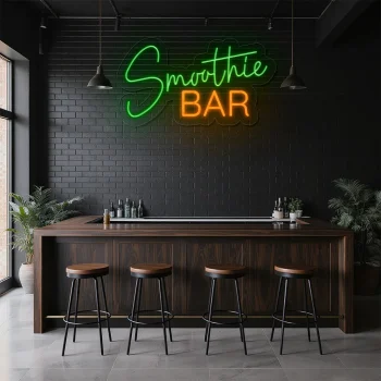 neon sign smoothie bar green and orange wall decor 2