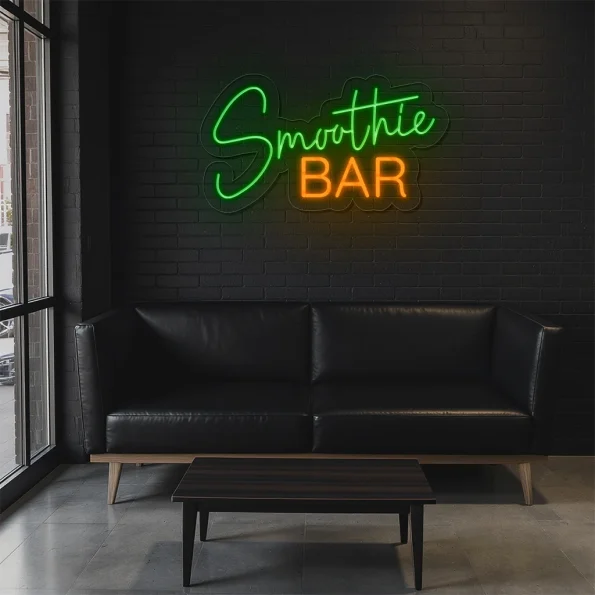 neon sign smoothie bar green and orange wall decor 4