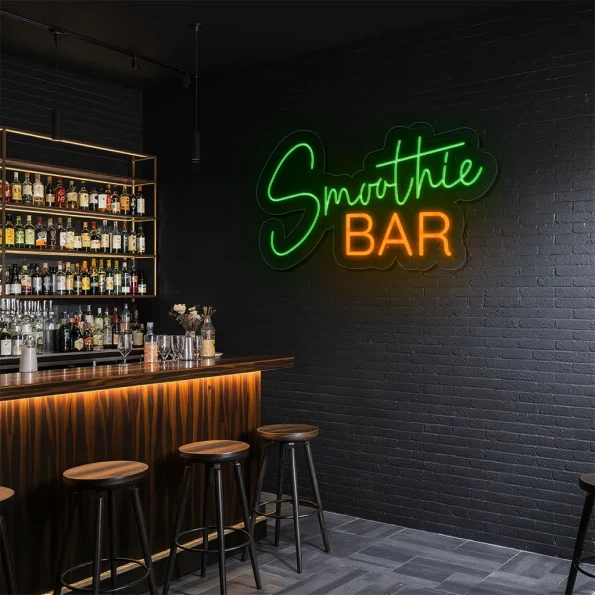 neon sign smoothie bar green and orange wall decor 5