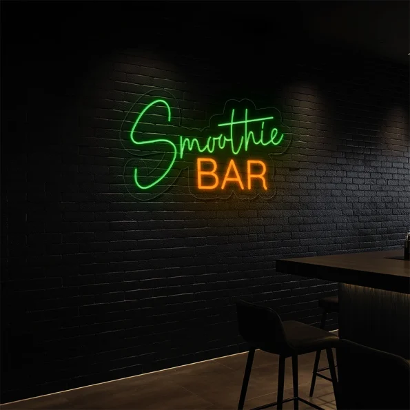 neon sign smoothie bar green and orange wall decor 6
