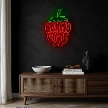 neon sign strawberry shape berry cute text wall decor 2