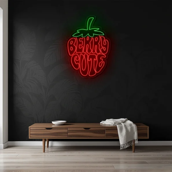 neon sign strawberry shape berry cute text wall decor 4