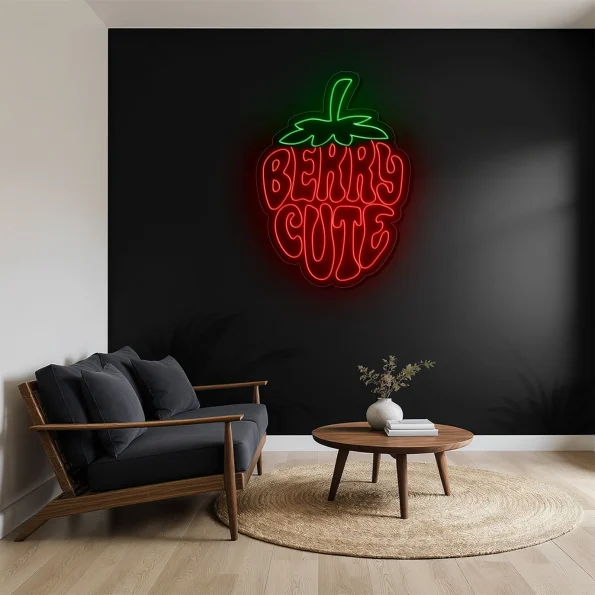 neon sign strawberry shape berry cute text wall decor 5