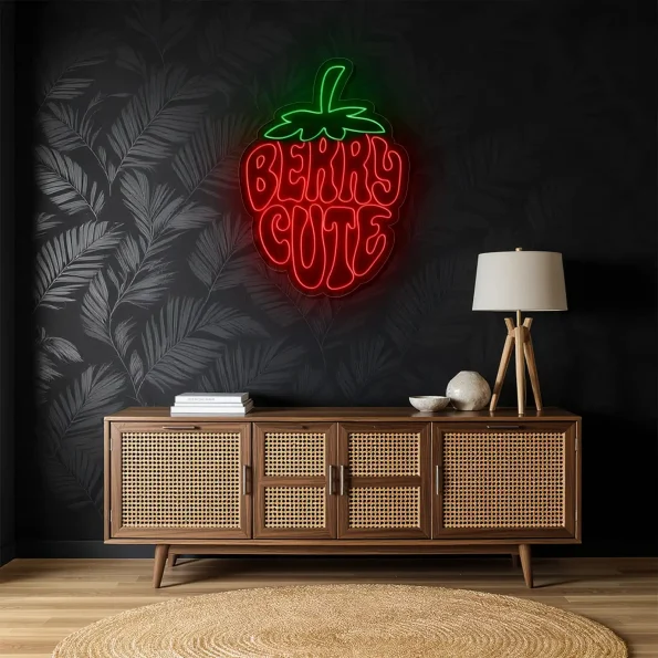 neon sign strawberry shape berry cute text wall decor 6