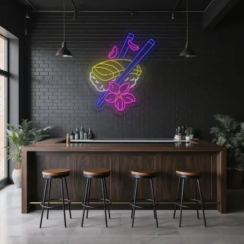 neon sign sushi and chopsticks japanese food wall decor 1