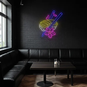neon sign sushi and chopsticks japanese food wall decor 2