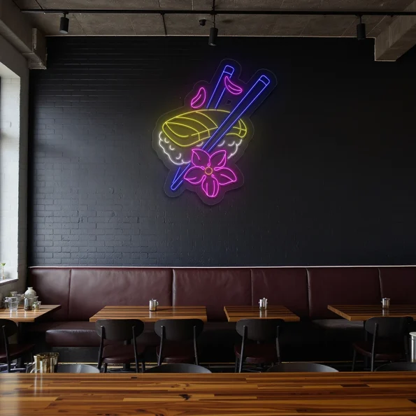 neon sign sushi and chopsticks japanese food wall decor 3