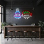 neon sign sushi and soy sauce cute characters japanese food decor 1