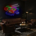 neon sign sushi platter with chopsticks japanese food decor 1