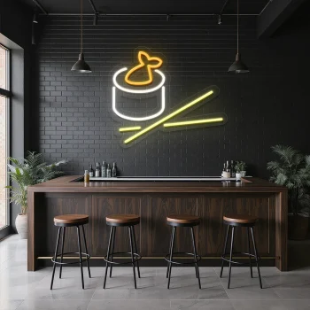 neon sign sushi roll with chopsticks japanese food decor 1