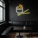 neon sign sushi roll with chopsticks japanese food decor 1
