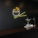 neon sign sushi roll with chopsticks japanese food decor 1