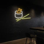 neon sign sushi roll with chopsticks japanese food decor 1