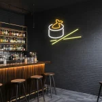 neon sign sushi roll with chopsticks japanese food decor 1