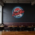 neon sign sushi text with japanese fan and chopsticks for restaur 1