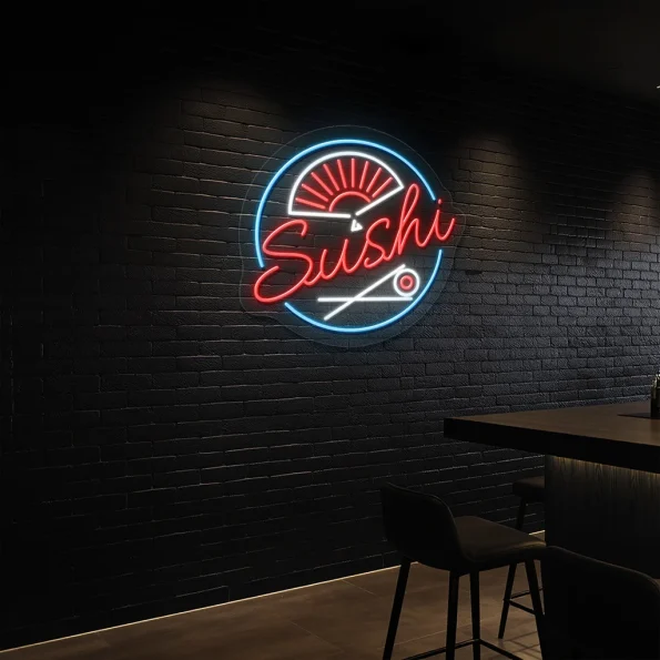 neon sign sushi text with japanese fan and chopsticks for restaur 5