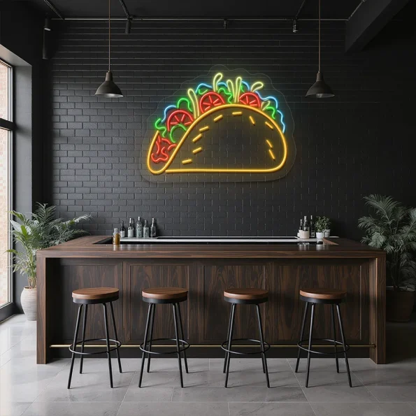 neon sign taco shape colorful design restaurant decor 1