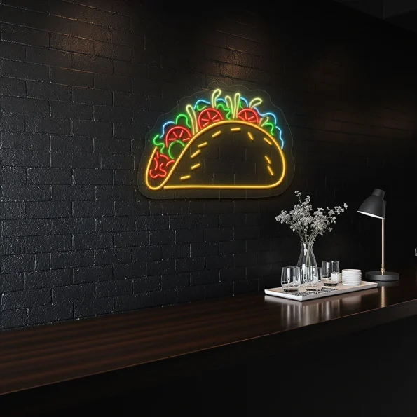 neon sign taco shape colorful design restaurant decor 4