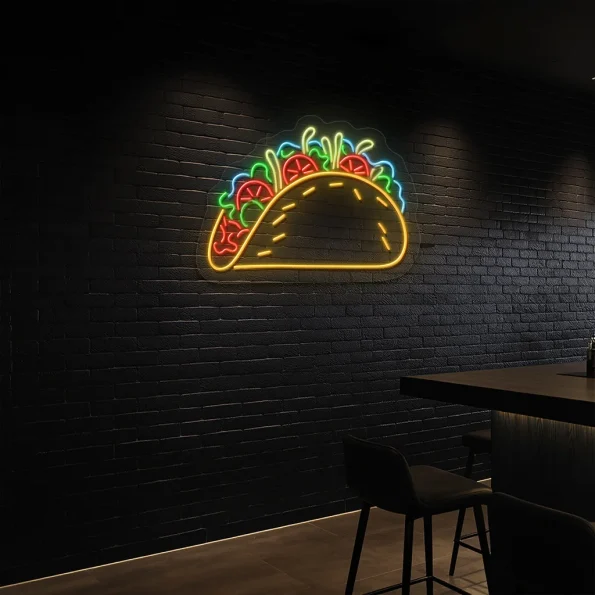neon sign taco shape colorful design restaurant decor 5