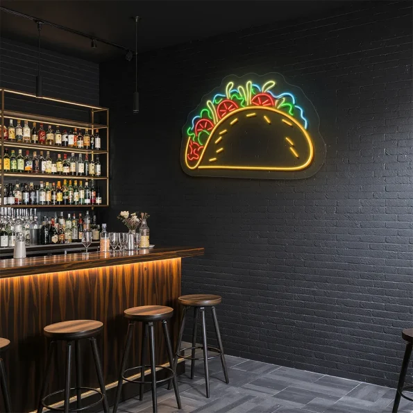 neon sign taco shape colorful design restaurant decor 6