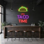 neon sign taco time text with taco icon bar decor 1