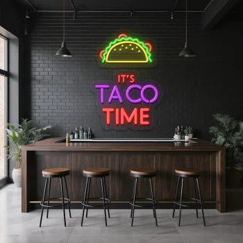 neon sign taco time text with taco icon bar decor 1